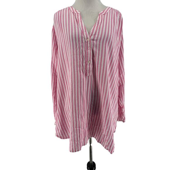 Old Navy Women's Pink White Striped Long Sleeve Beachy Tunic Blouse Size XXL - Picture 1 of 6